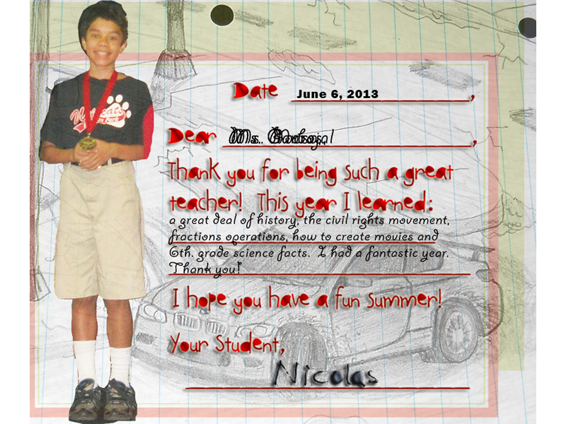 This is the thank you card sen to his teachers